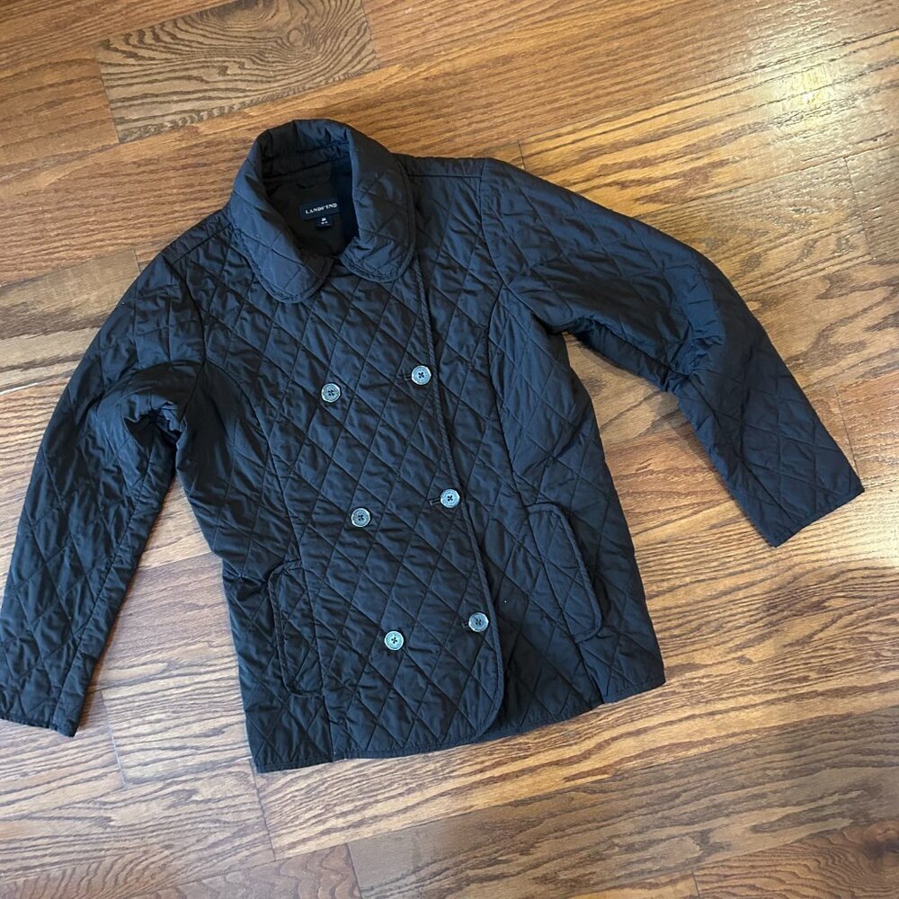 Lands End Double Breasted Diamond Quilted Pea Coat Lightweight Size Medium - Picture 2 of 11